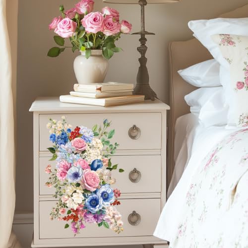 6 Sheets Watercolor Flower Rub on Transfers for Furniture Vivid Roses Decor Transfer Stickers Waterproof Colorful Furniture Iod Transfers for Scrapbooking Wood DIY Home Decor 6"x12" - style: Modern Style Flowers