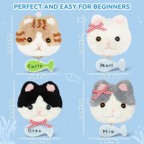 Punch Needle kit Adults for Beginners-4,Embroidery kit for Beginners, Includes All Tools and Materials,Easy to Follow Instructions and Videos-Cat Family - color: Cat Family