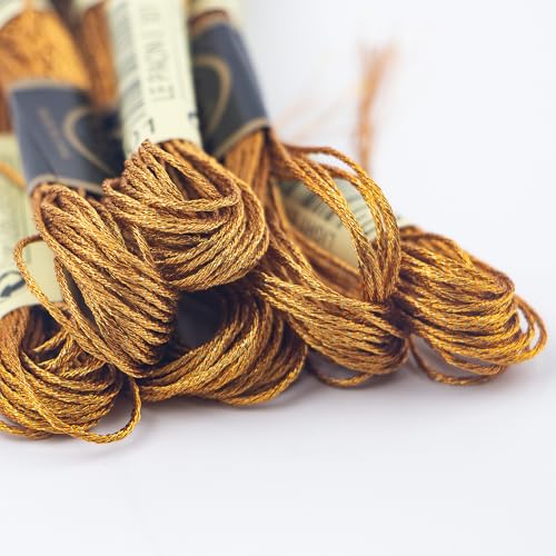 6 Skeins Embroidery Thread, Metallic Bronze Embroidery Floss Friendship Bracelet String, Polyester Cross-Stitch Threads for Hand Embroidery, String Art - color: bronze