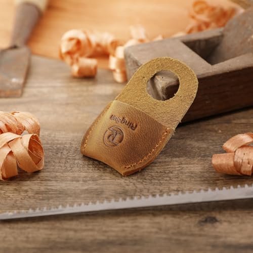 RingSun Thumb Guard Wood Carving Tools, Leather Finger Protector, Handmade Carpenter Working Carving Kit Accessories - color: Bourbon Brown