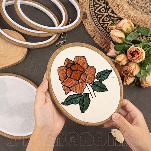 Framendino, 5 Pack Embroidery Hoops 7.5x5.9 Inch Imitated Wood Display Frame Oval Cross Stitch Hoop Ring for Hanging Ornaments - color: 7.5 x 5.9"