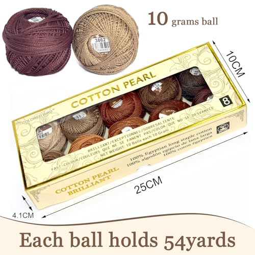 Double Mercerized Egyptian Long Staple Cotton Pearl Thread Ball 10 Grams Rainbow Color Embroidery Thread 10 Colors per Box for Crochet Hardanger Cross Stitch Hand Embroidery,caffee Series - color: caffee series
