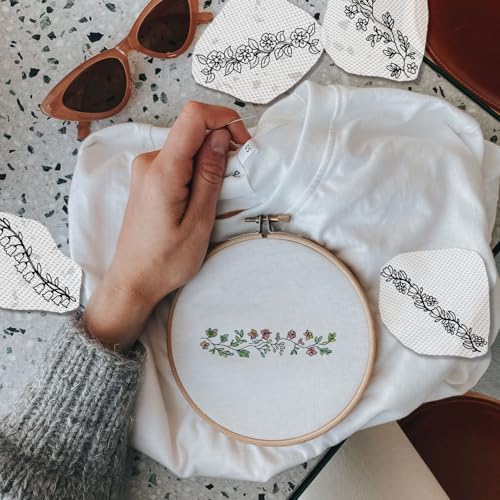30Pcs Embroidery Paper Flowers Water Soluble Embroidery Designs Floral Lace Trimming Theme Stick and Stitch Wash Away Transfer Paper Stabilizers for Hand Sewing Beginners 11.7 x 8.3 Inch - color: Flower