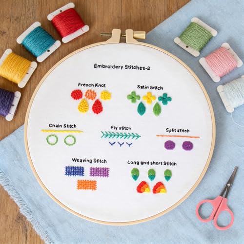 houlishu Classic Hand-Stitched Embroidery Needlecraft Practice Set, Suitable for Beginners and Adults, Includes Various Accessories