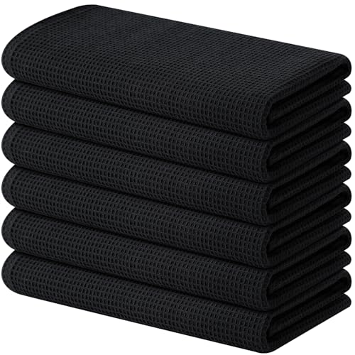 Homaxy 100% Cotton Waffle Weave Kitchen Towels, 6 Pack, Black - color: Black, size: 16 x 26 - 6 Pack
