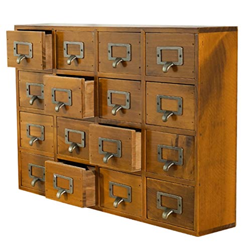 Card Catalog Desk Drawer Organizer - Wooden Storage Box with 16 Drawers - Home Office Desk Organizer Curio Cabinet - Rustic Drawers Dressers for Countertop- Apothecary Cabinet Tea Coffee Pod Storage - size: 16 Drawer