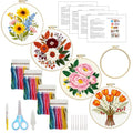 Zhenqing 4-Piece Floral Cross Stitch Kit for Beginners - Complete Set with Pre-Printed 11CT 24x24cm Fabric, Hoop, Threads & Tools (Sunflower, Peony, Tulip Designs)(70362) - color: 70362