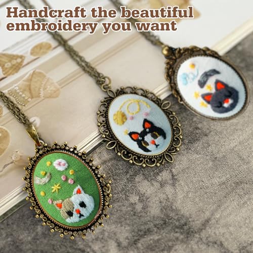 ZOCONE New 4 Packs Embroidery Necklace Kits, Embroidery Pendant Kit Mini Cross Stitch Kit with Hoop, Necklace, Pendant, Stamped Pattern Cloth, Instructions, etc., Embroidery Kits for Adults - color: I