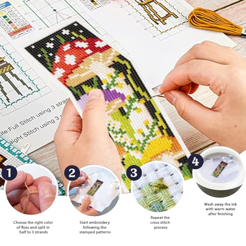 ORIGACH 6 Set Mushroom Jungle Cross Stitch Bookmark Kit for Beginner - style: Mushroom Jungle