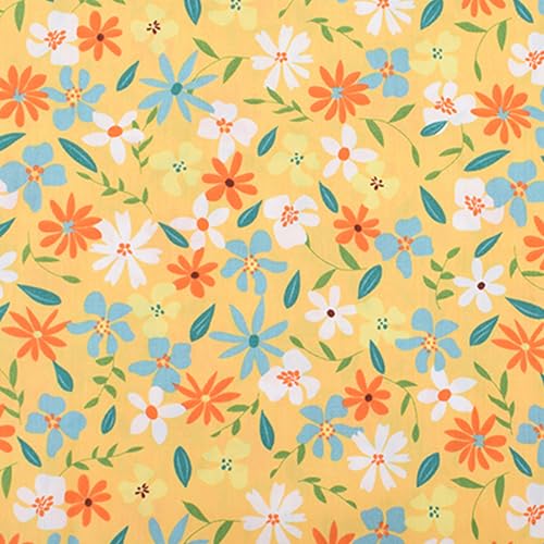 Yellow Floral Print Cotton Fabric Fat Quarter Bundles - Soft Baby Quilting Fabric Material for Sewing, Apparel, Bags, Upholstery, and Crafts, 7 pcs 15.7" x 19.7" Pre Cut - color: Yellow Floral