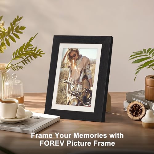 TOFOREVO 5x7 Picture Frames with 4x6 Mat Set of 2, Black - color: Black Wood Grain, size: 5x7