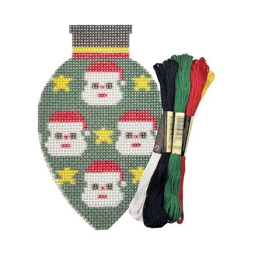 Howie's Needlepoint Christmas Needlepoint Kits, 18CT Printed Embroidery Pattern Starter Kits, Stamped Patterns Canvas Kits(Christmas Lights-Santa,4x3inch) - color: Christmas Lights-Santa