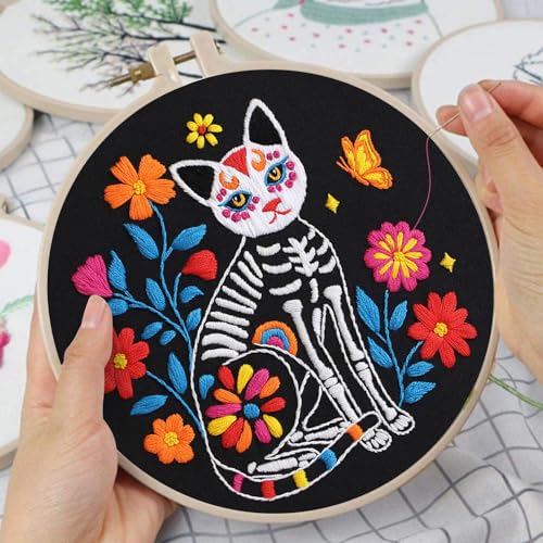 Louise Maelys 3 Set Halloween Skull Embroidery Kit for Beginners - color: skull flower