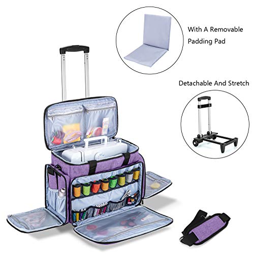 LUXJA Sewing Machine Case with Detachable Dolly, Purple - color: Purple, style: Sewing Machine Trolley