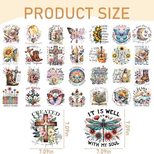 Dazoratix Religious Iron on Transfers - 30 Sheets Ready to Press Bible Verse Patches Christian Heat Transfer Vinyl Faith Stickers for T-Shirts Clothing DIY Crafts Hat Jeans Decals Clothes Decorations - style: Bible Verses-30PCs