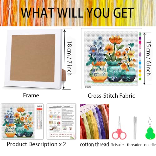 Tiwabb Flower Stamped Cross Stitch Kits for Adults Beginners with Frame - color: Bottle Flowers Cross Stitch with Frame