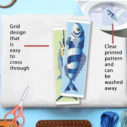 FREEBLOSS 6 Set Cross Stitch Bookmark Kits 11CT 8"x2.4" Fish - style: Fish