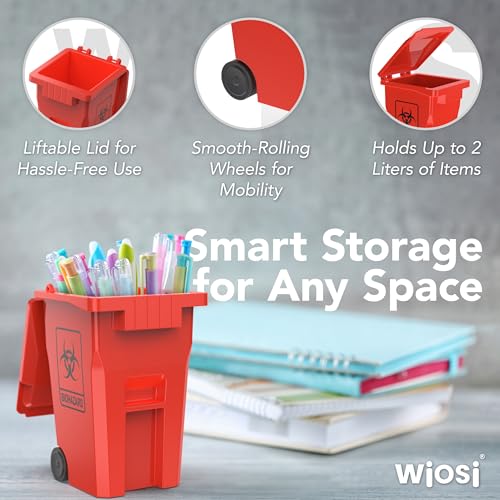 Wiosi Mini Trash Can Pencil Holder for Desks, Red/Yellow - color: Red-Yellow, size: 5"