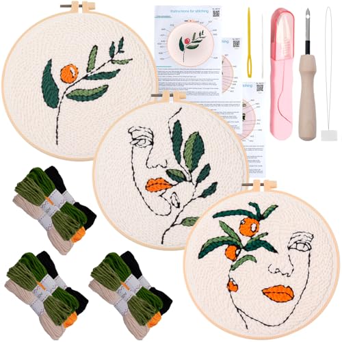 Punch Needle Kit for Adults Beginners - 3 Sets DIY Embroidery Starter Kit - color: 02-beauty