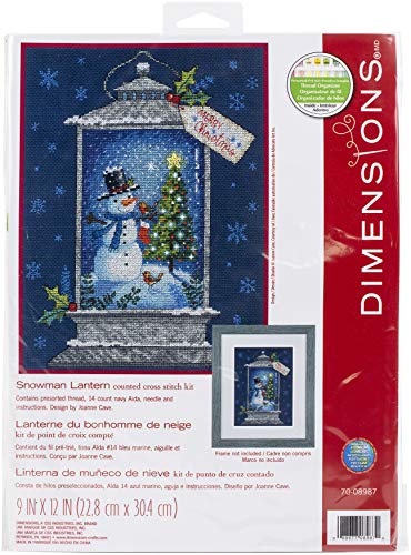 Dimensions 70-08987 Snowman Lantern Counted Cross Stitch Kit, 14 Count Navy Aida, 9" x 12"