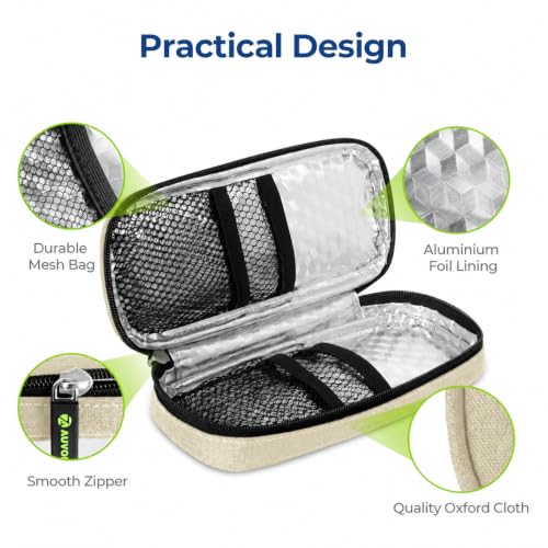 AUVON Lightweight Insulin Cooler Travel Case, 3-Layer Thickened Insulation - color: Beige