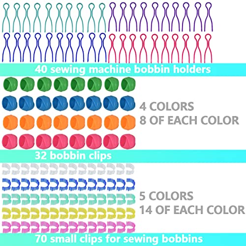 142Pcs Bobbin Thread Buddies Set Sewing Thread Spool Organizer Including 70Pcs Bobbin Holders Clips, 32Pcs Bobbin Thread Spool Huggers and 40Pcs Bobbin Clips Holder for Embroidery Quilting Sewing
