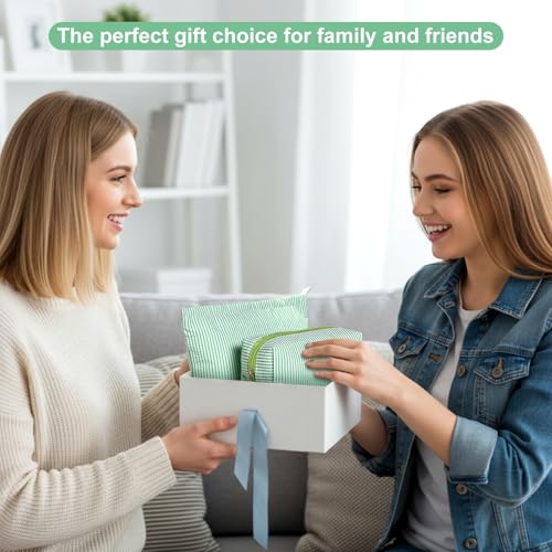 Sanwuta 4 Pcs Seersucker Pouch Striped Makeup Bag Set, Green - color: Green