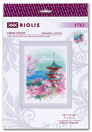 RIOLIS 1743 Sakura. Pagoda Counted Cross Stitch Kit 7.09 x 9.45 in - style: Sakura. Pagoda 1743