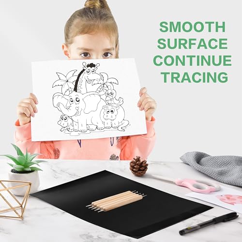 50 Sheets Carbon Paper Graphite Paper Black Carbon Transfer (8.5 x 11.5 inch) Tracing Papers with 5 PCS Embossing Styluses Dotting Tools for Wood Paper Canvas Craft - color: Black-50