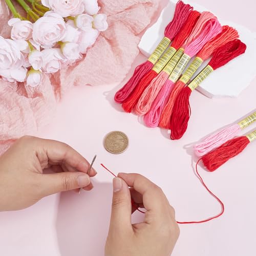 1 Box 65.6 Yards 8 Skeins 6 Ply Red Friendship Bracelet Floss String Variegated Embroidery Cotton Thread Bulk Assorted Cross Stitch Gradient Yarn Set for Sewing Hand Making Diy Felt Projects - color: Red Cotton Thread, size: 65.6 Yards