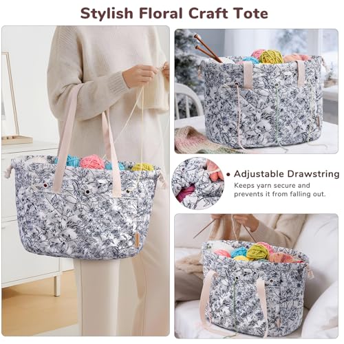 MYBAGZING Portable Crochet Bag Organizer with Crochet Hook Organizer Roll - color: Garden Harvest