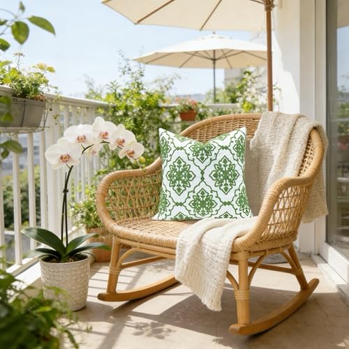 Slow Cow Embroidered Throw Pillow Cover 18 x 18 Inch Green - color: Green Bohemian Flower, size: 18" x 18" (Pack of 1)