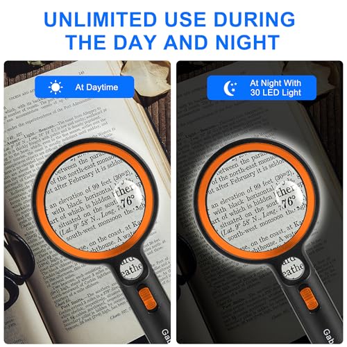 Magnifying Glass with 30 LED Lights, 10X 20X 45X Handheld Illuminated - color: Black & Orange