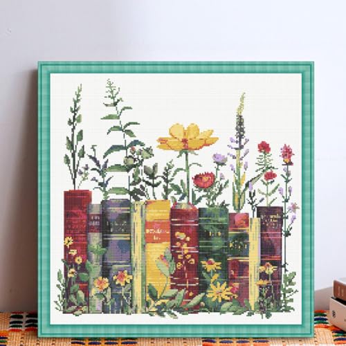 KYOQFVN Stamped Cross Stitch Kits - Flower Embroidery Starter Kit for Adult Beginners, 11CT Needlepoint Cross-Stitch Patterns Dimensions Kit Arts and Crafts 14×14inch - color: SZXSHU-US