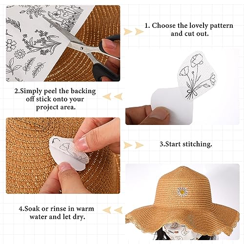 Lyrow 122 Pcs Water Soluble Stabilizer for Flower Pattern Stick and Stitch Embroidery Paper Wash Away Embroidery Stabilizers Tear Away Patterns for Hand Sewing Lover