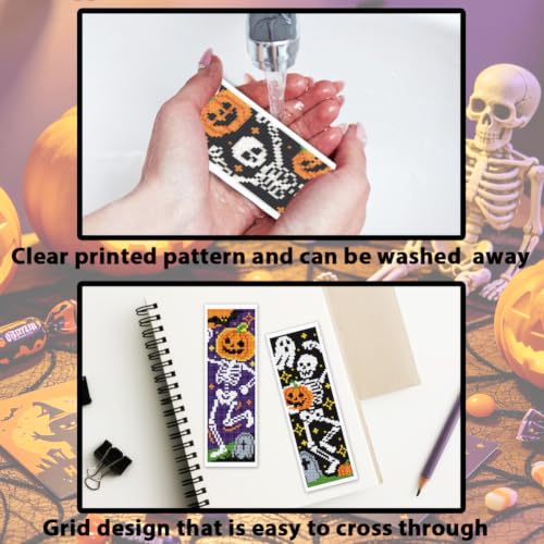 ACRNIGHEET 6PCS Cross Stitch Bookmark Kit (Halloween Skeleton Pattern) - style: Halloween Skeleton with Tassel