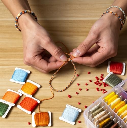 Embroidery Floss Kit with Organizer Box, 110 Colors Plus 24 Black and 24 White Threads, Pre-Wound Labeled Bobbins and Cross Stitch Tools for Friendship Bracelets and Embroidery