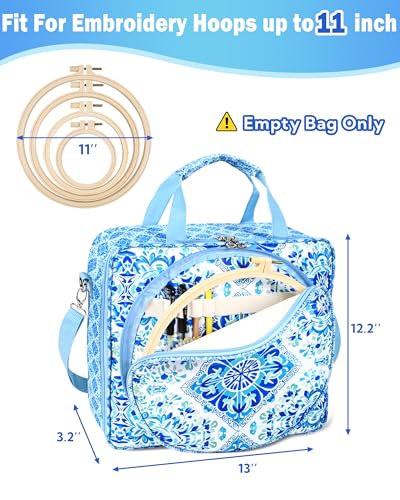 Telawsfun Embroidery Project Bag Organizer, Embroidery Supply Storage Bag with Removable Binder, Portable Carrying Tote for Thread Tools and Accessoriess, Bag Only - color: Blue