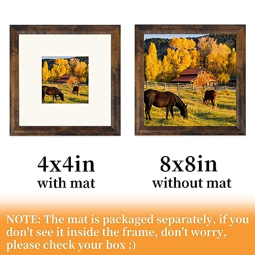 AEVETE Picture Frame 8x8 Dark Brown Photo Frames Rustic for Wall and Desk Decor - color: Rustic Brown, size: 8x8