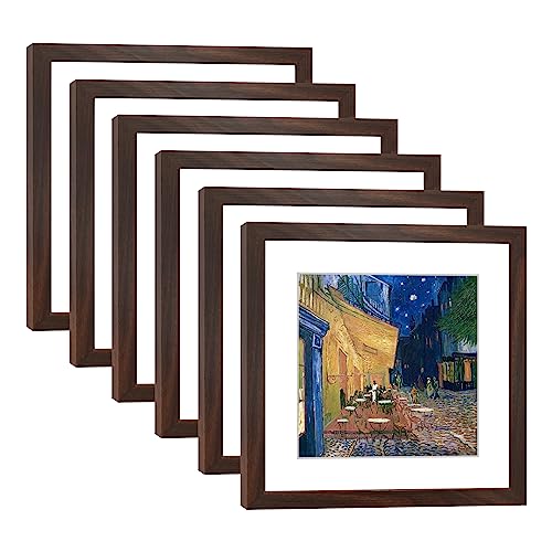 11x11 Picture Frame Set of 6 with Real Glass for Pictures 8x8 with Mat or 11x11 Without Mat, Wall Gallery or Tabletop display Photo Frames in Walnut - color: Walnut, size: 11x11(set of 6)