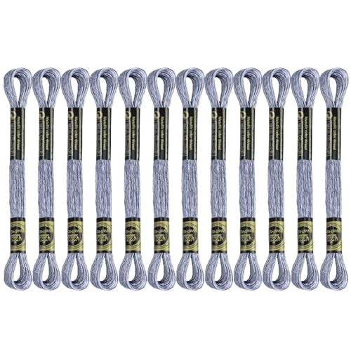 12 Skeins Embroidery Floss, Dark Grey Metallic Embroidery Thread Polyester Cross-Stitch Threads for Hand Embroidery String Art DIY Creation - color: Dark Grey