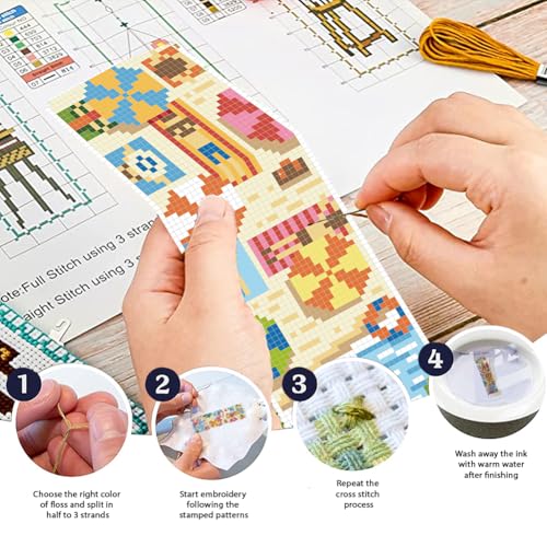 FREEBLOSS 6 Set Cross Stitch Bookmark Kits 8"x2.4" Summer Beach Scenery - style: Summer Beach