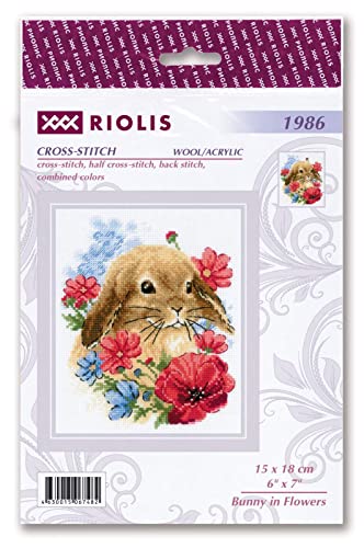 RIOLIS 1986 Bunny in Flowers Counted Cross Stitch Kit 6 x 7 in - style: Bunny in Flowers 1986