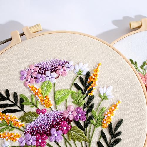 COCOMOX Flowers Embroidery Kit for Beginners, Hand Craft Gift for Adults - color: Full-blown flower