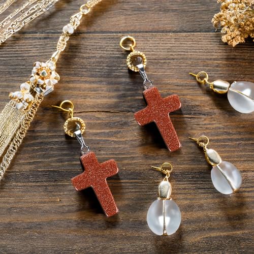 Genie Crafts Cross Charms for Jewelry Making Kit - 40-Piece Assorted Gemstone Cross Charms, 10 Colors - Storage Case & Pendant Bails, Keychain Making Kit