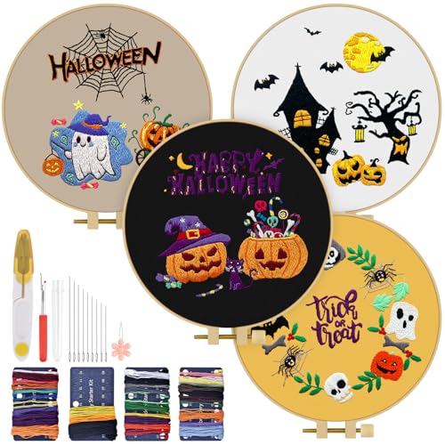 TINDTOP Halloween Embroidery Kit for Adult, Embroidery DIY Starter Kit - color: Halloween 4 Kits