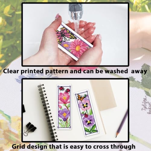 ACRNIGHEET 6PCS Cross Stitch Bookmark Kit for Beginner Stamped Cross Stitch Kits for Adults Floral DIY Tassel Embroidery Bookmark Kits Needlepoint Kit with Instructions Craft Gift 8.5''x3'' 11CT - style: Floral Butterfly with Tassel