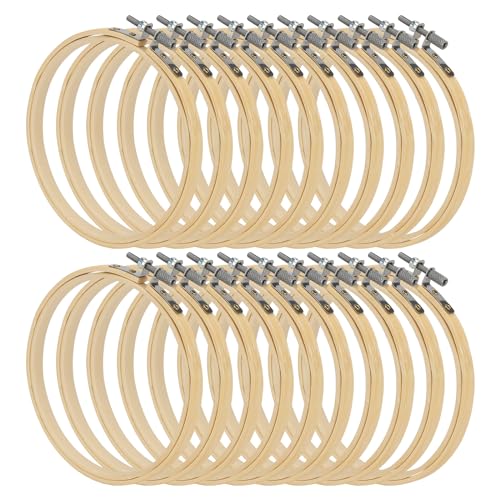 SENJEOK 20 PCS 5 Inch Bamboo Embroidery Hoop, Adjustable Cross Stitch Circle Ring for Craft Sewing, DIY Project, Decoration
