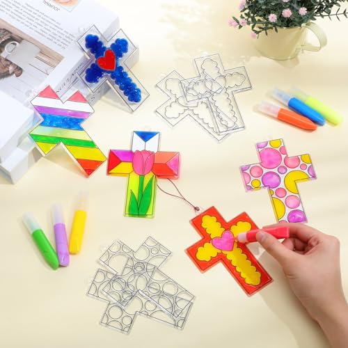 Blueweenly 72 Pcs Christian Cross Suncatchers Craft Kit Bulk, Classic - style: Classic