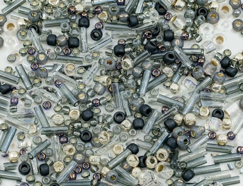 Bohemia Crystal Valley 0.35oz (10g) of TOHO Mix - Small Rocailles, Seed Beads and Bugles, Japan, Mix Gray Gold (Like 3211 - Tenin-Gray/Gold) - color: Gray Gold Mix - Mixed (2-10mm)